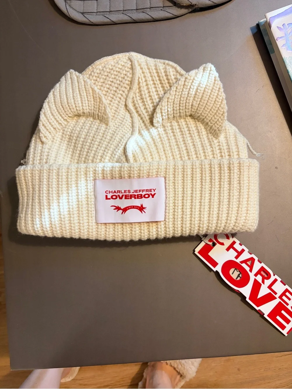 Cream Knit Cat Ear Beanie